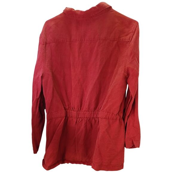 Nicole Miller Large Linen Utility Jacket Rust Red Cargo Drawstring Waist Y2K - Picture 2 of 6